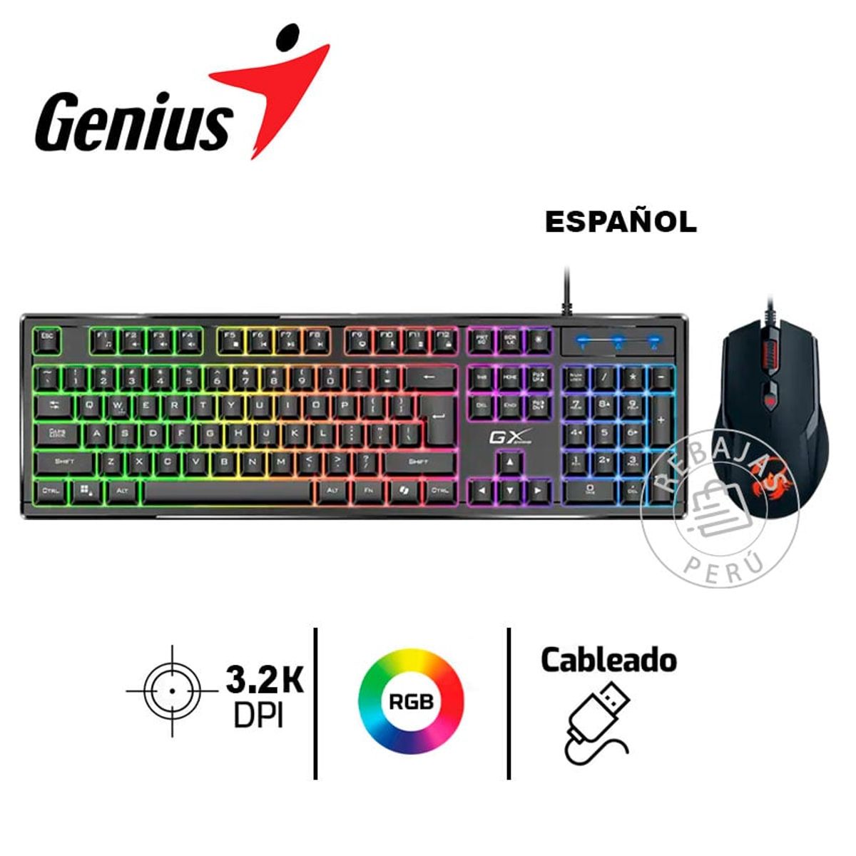 GENIUS GX - Combo Gamer Genius GX Scorpion KM-GX6  Teclado RGB  Mouse 3200 DPI