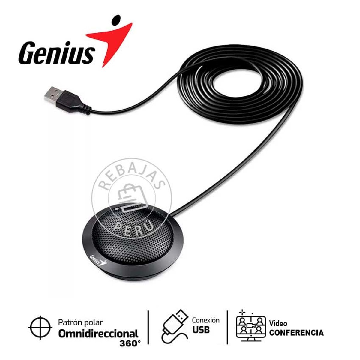 GENIUS - Micrófono Omnidireccional USB Genius MIC-100U para Video Conferencias