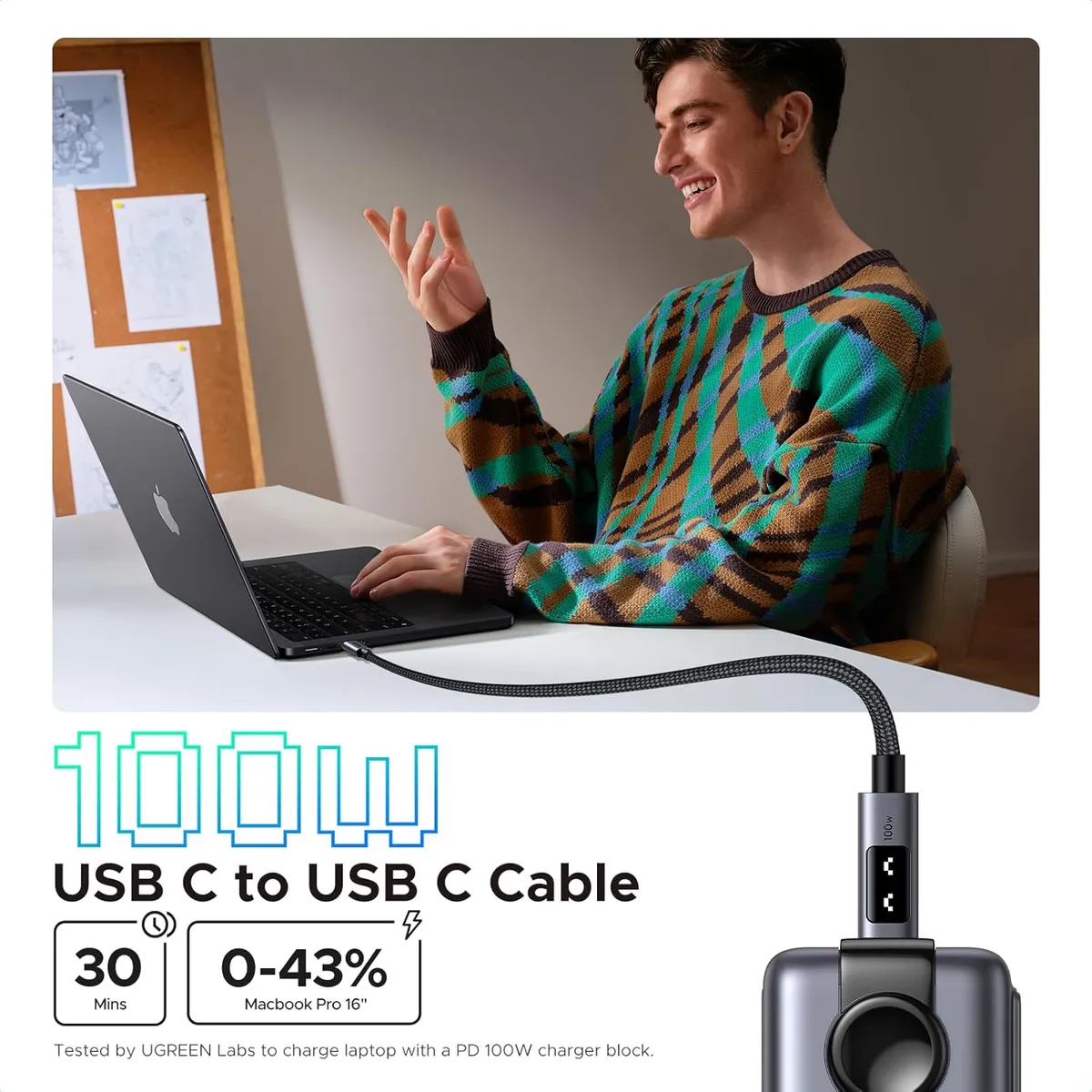 UGREEN - Ugreen Cable USB-C a USB-C 100W 1m Carga Rápida LED L509 35501