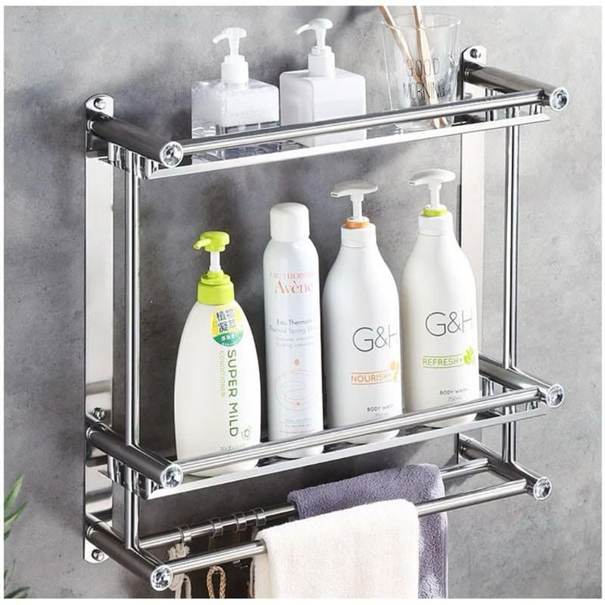 GENERICO - Estante Colgador Organizador de Baño con Porta Toalla Elegante