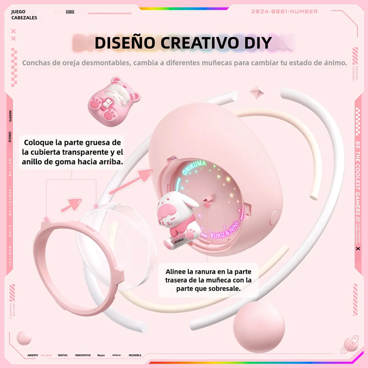 ONIKUMA - Audífonos Bluetooth Onikuma T302 Rosa