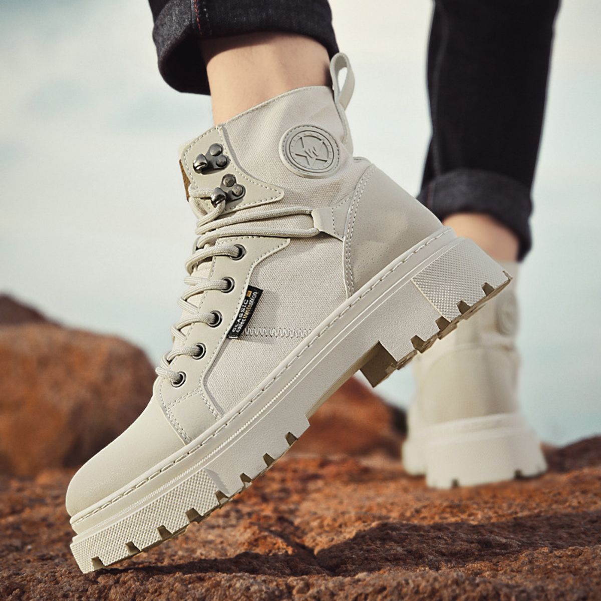 BLWOENS - Zapatos Botas de Martín para Hombre - Beige