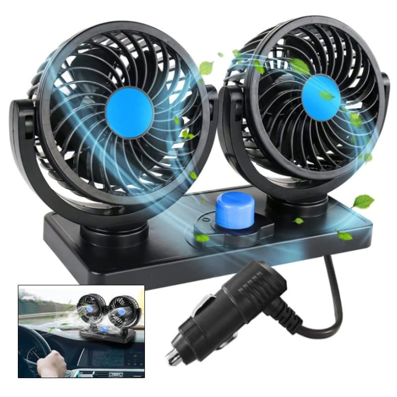 GENERICO - Ventilador Auto 360 Doble 2 Giratorio Graduable Portatil 12v
