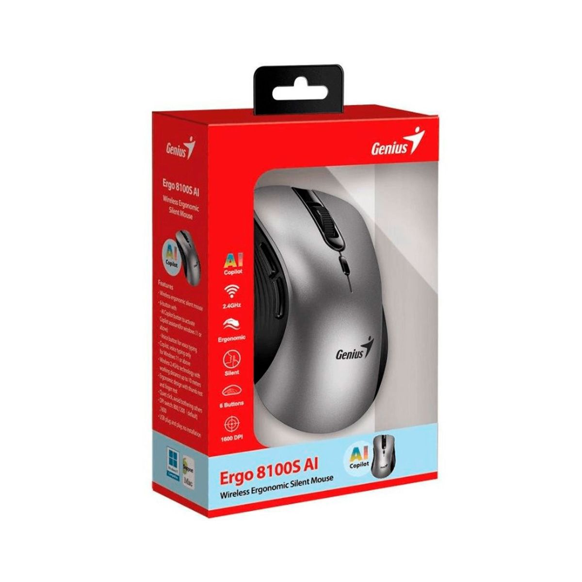 GENIUS - MOUSE INALÁMBRICO GENIUS ERGO 8100S PLATAGRIS PN31030040404