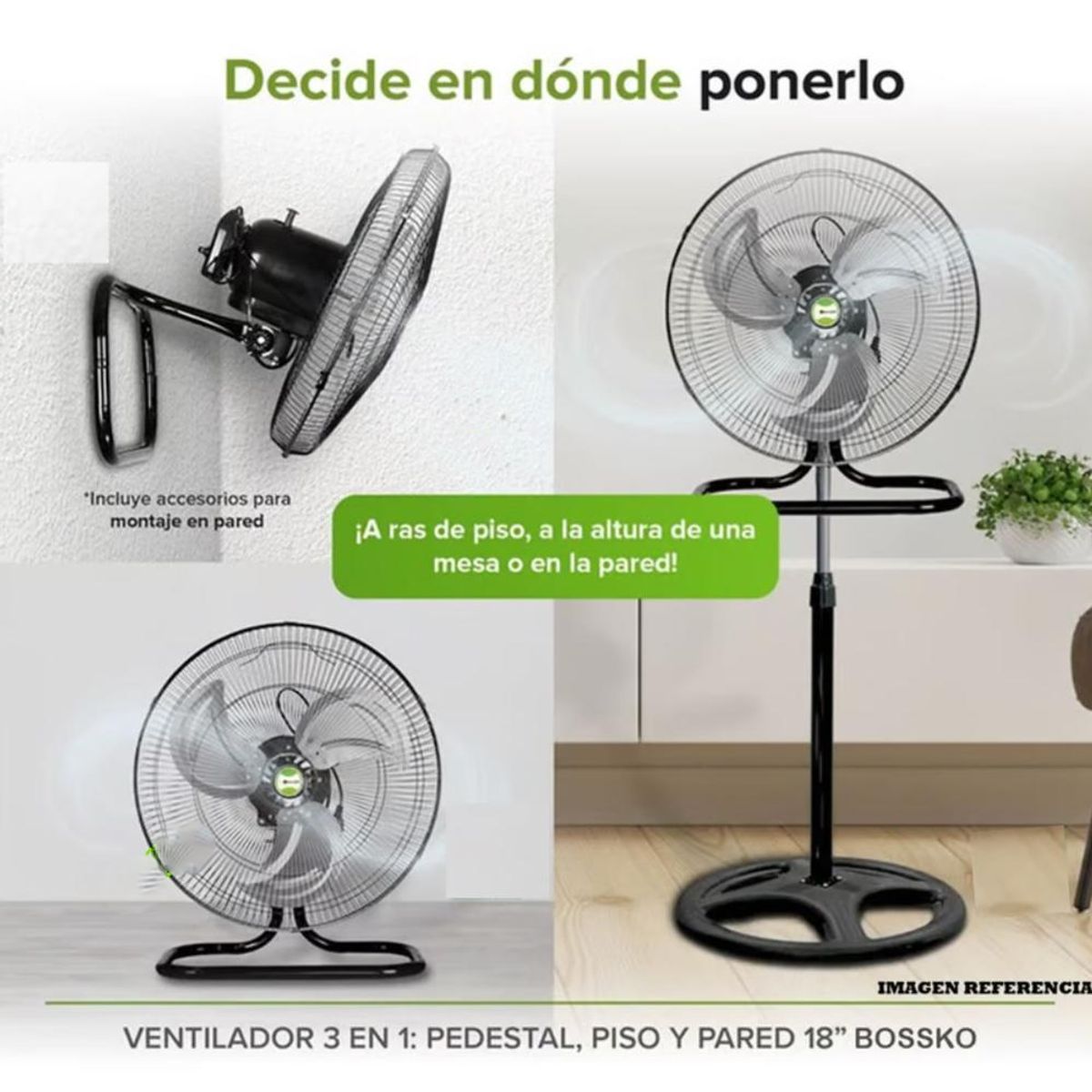 BOSSKO - Ventilador Bossko BK-8218VI-NG Pedestal 3 en 1 De 18" 200w