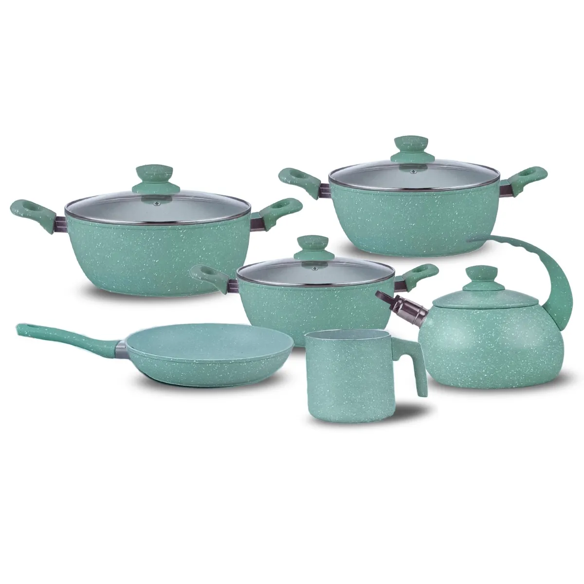 ALEMANGRUNF - Juego de Olla Roca Volcánica Antiadherente y Liviana 10 Piezas Verde