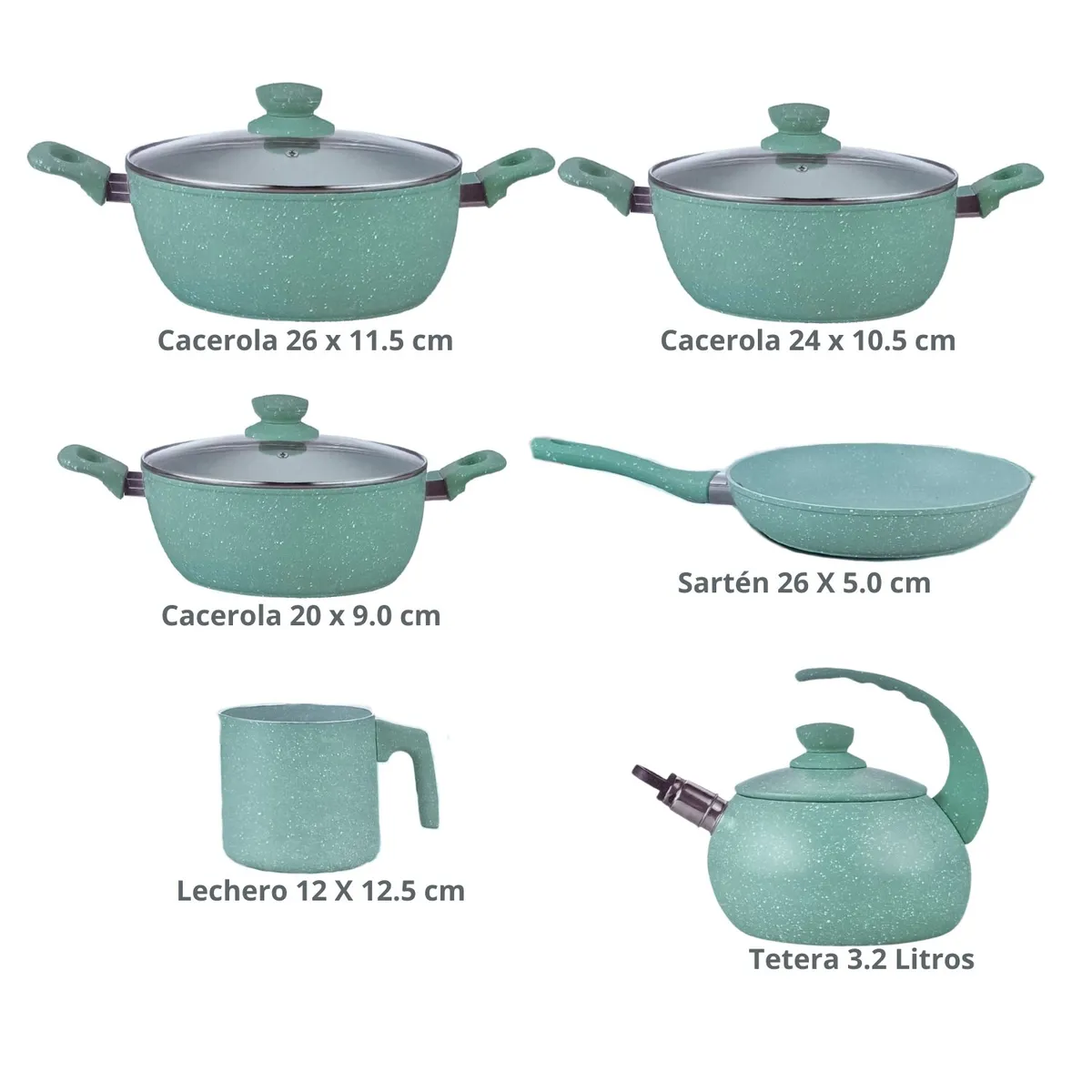 ALEMANGRUNF - Juego de Olla Roca Volcánica Antiadherente y Liviana 10 Piezas Verde