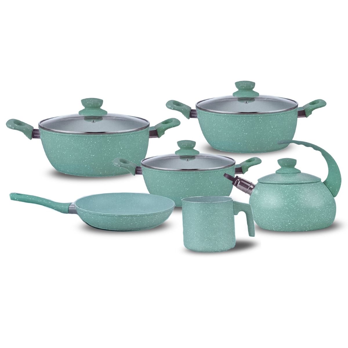 ALEMANGRUNF - Juego de Olla Roca Volcánica Antiadherente y Liviana 10 Piezas Verde