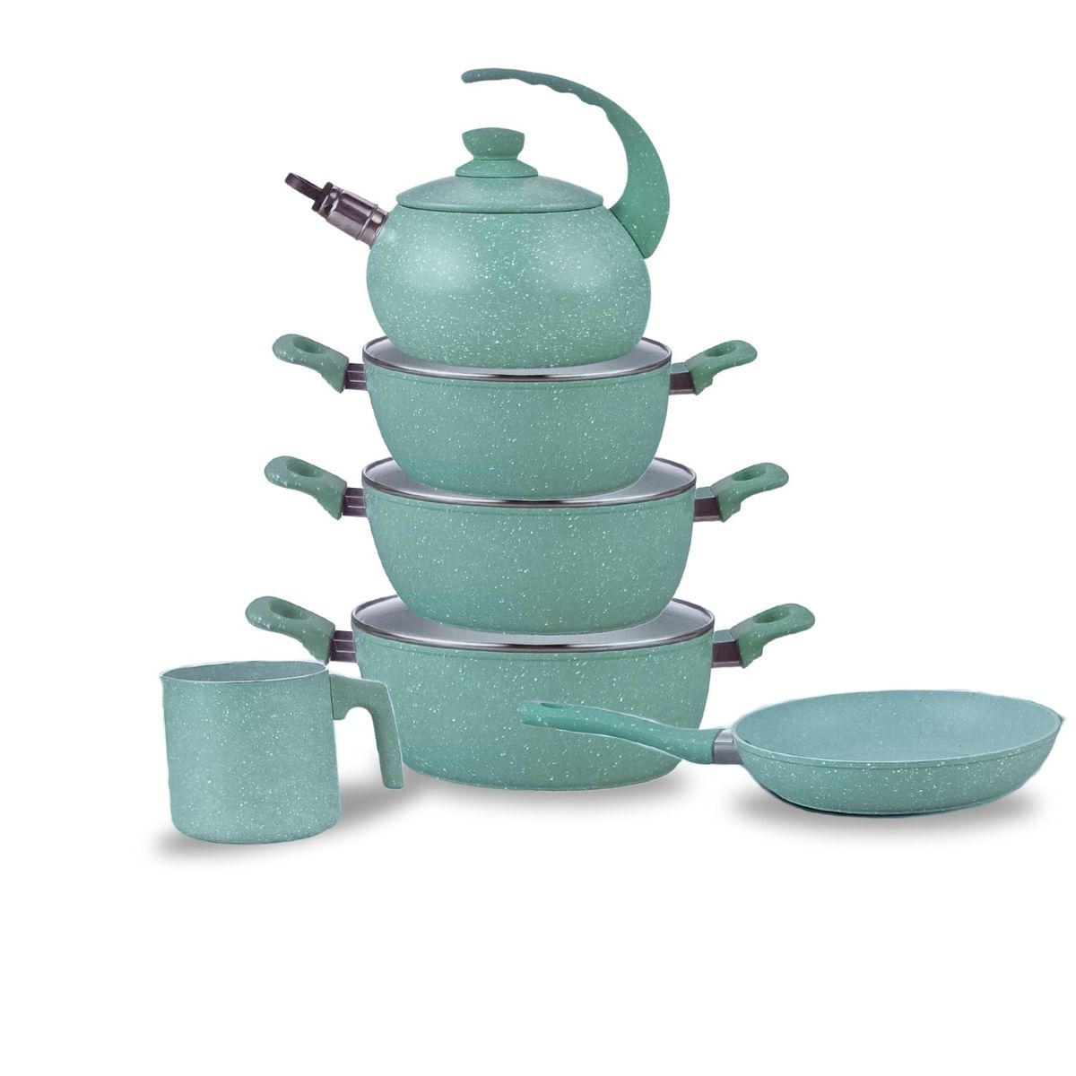 ALEMANGRUNF - Juego de Olla Roca Volcánica Antiadherente y Liviana 10 Piezas Verde