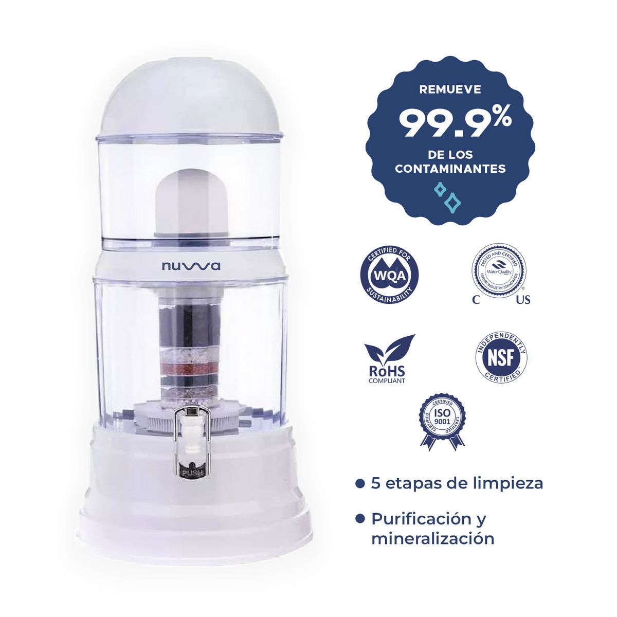 NUWA - Bidón Mineralizador - Filtro Purificador de agua Nuwa Blanco 14L