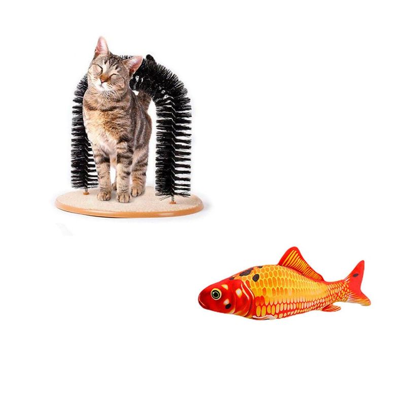 QUE PATAS PET SHOP - Arco Rascador + Pescado Interactivo Carpa Roja
