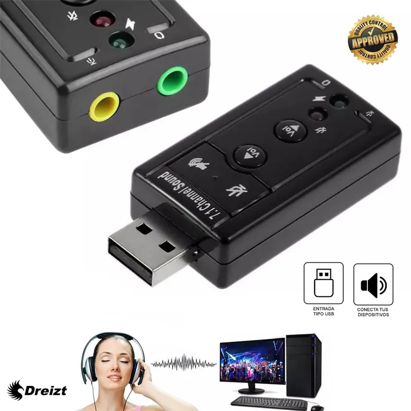 DREIZT - Adaptador USB de Audio Dreizt para Micrófono y Audífonos – 7.1 MIS300014
