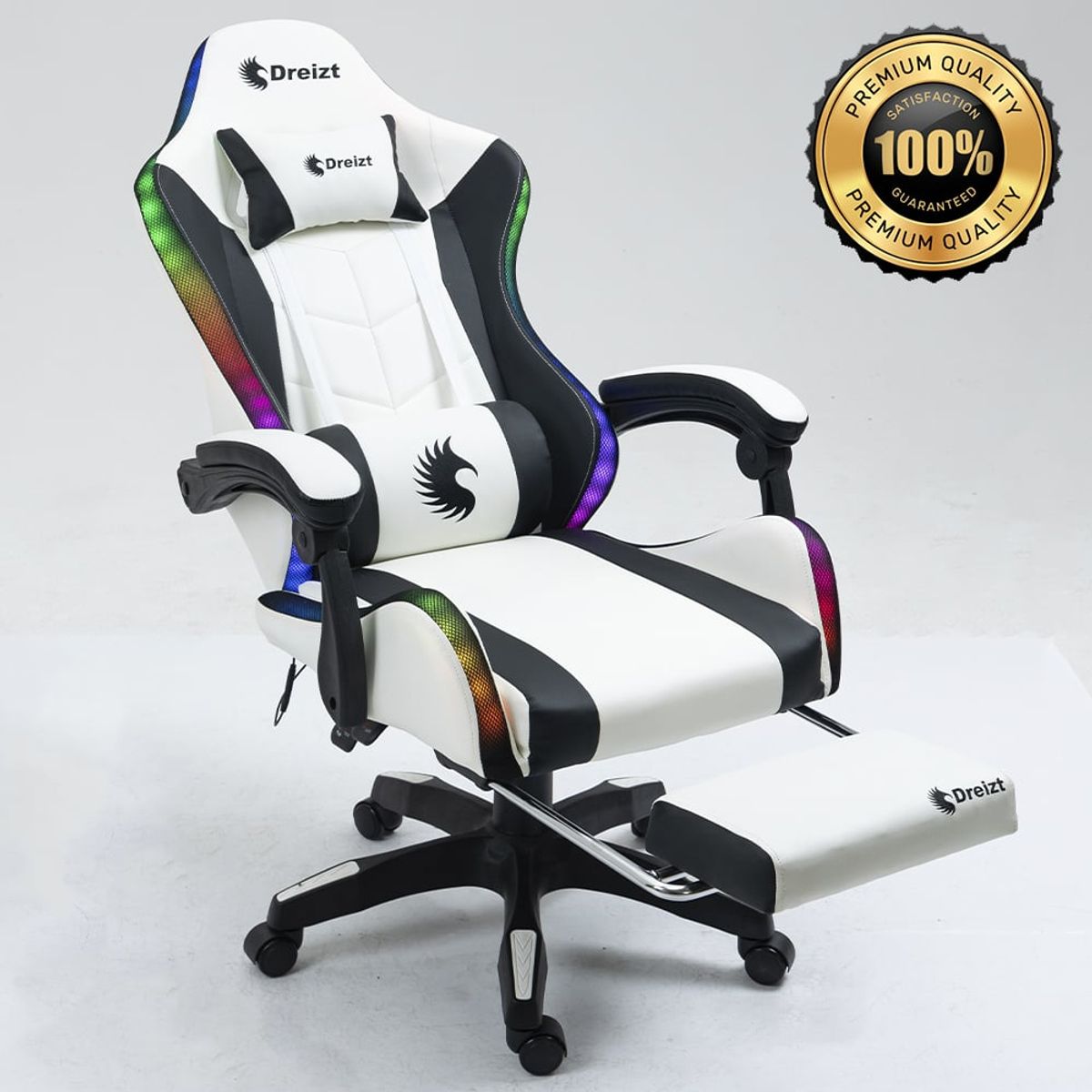DREIZT - Silla Gamer Ergonómica Dreizt Shine Rgb Series Blanco Posapies