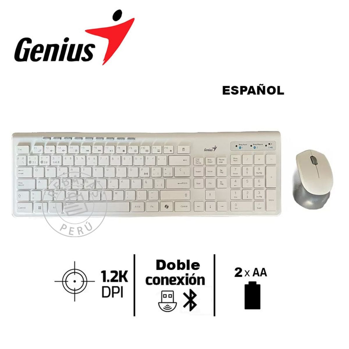 GENIUS GX - Teclado Mouse Genius SlimStar 8230 Wireless/Bluetooth Multimodal Blanco