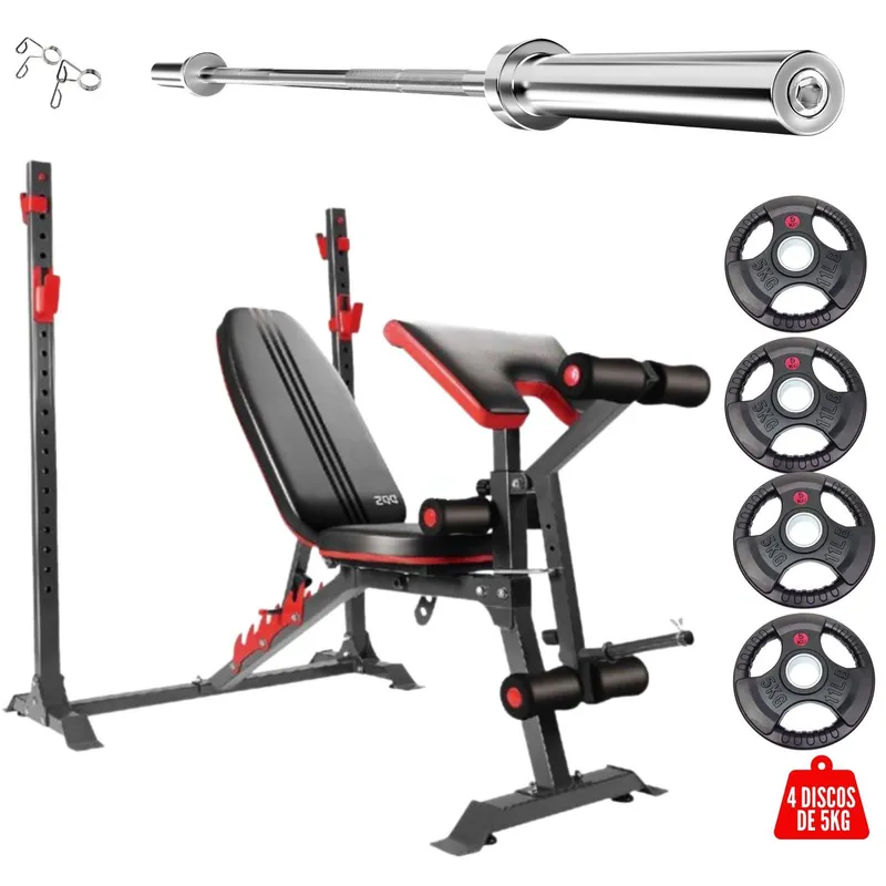 XTREME SPORT - Combo Olímpico Banca Multitrainer Iron Barra Disco
