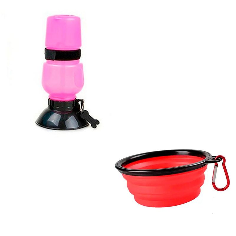 QUE PATAS PET SHOP - Aquadog Rosado + Plato Plegable Rojo
