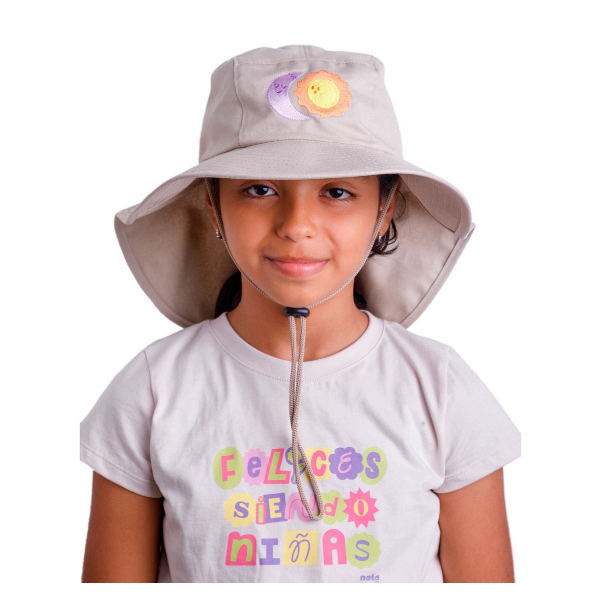 NATA COTON - SOMBRERO CON SOLAPA DE ALGODÓN PARA NIÑA Y NIÑO BEIGE BORDADO