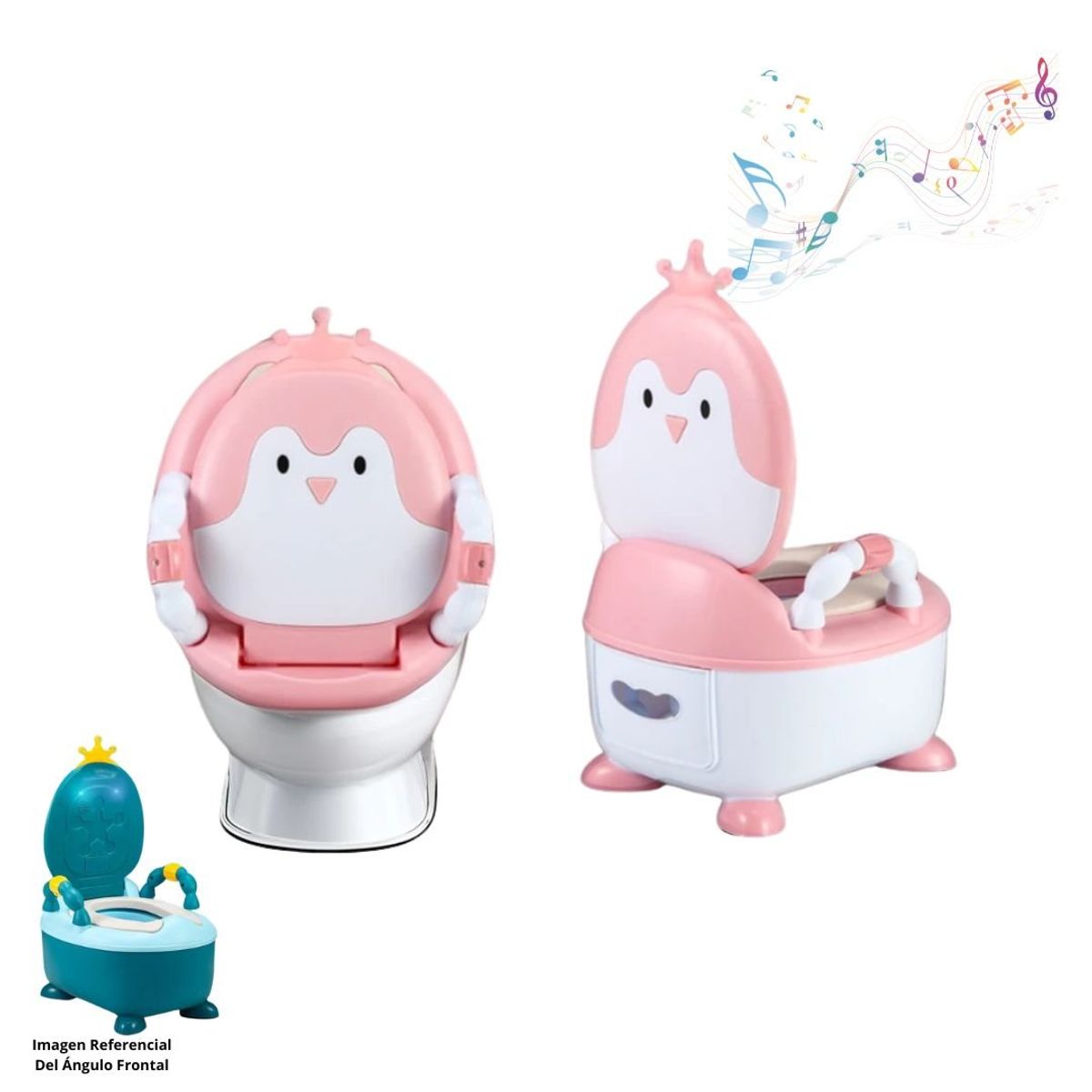GENERICO - Bacín de Entrenamiento Pingüino Musical Rosado para Bebé