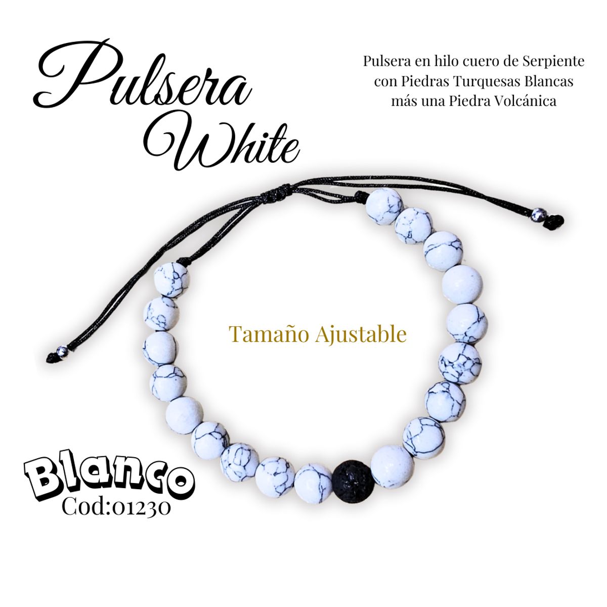 GENERICO - Pulsera de hombres en  Piedras Turquesas Blanca con Piedra Volcanica