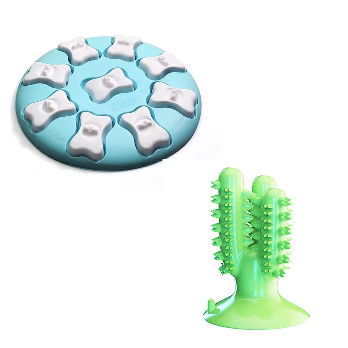 QUE PATAS PET SHOP - Rompecabezas Celeste + Juguete Cactus Verde