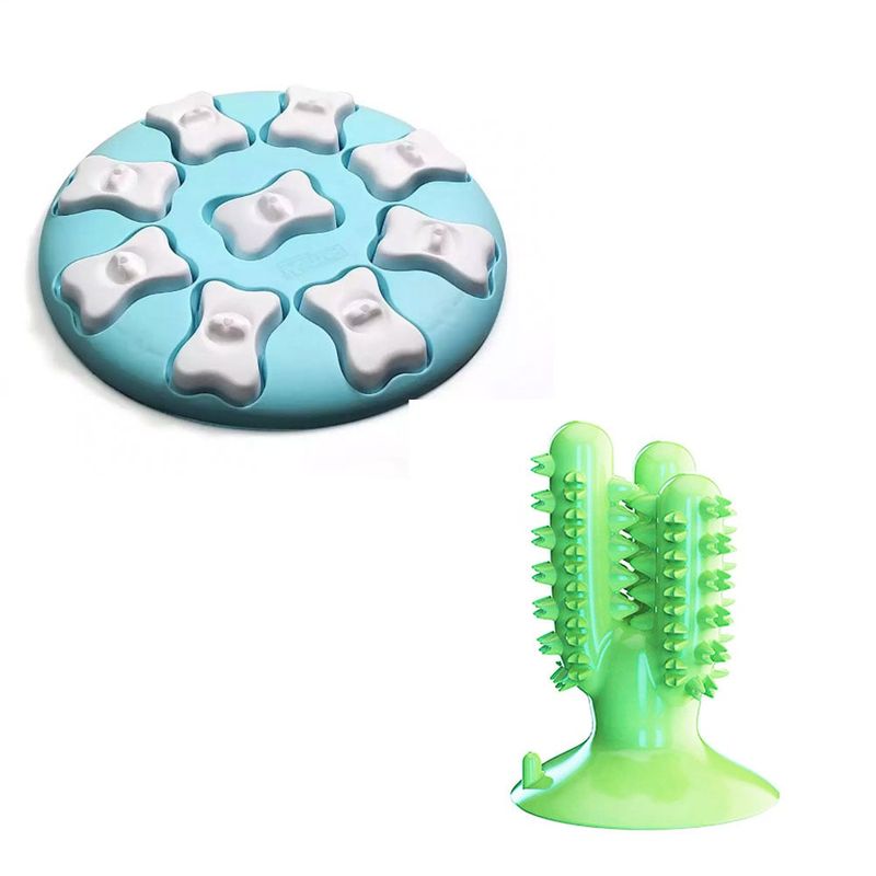 QUE PATAS PET SHOP - Rompecabezas Celeste + Juguete Cactus Verde