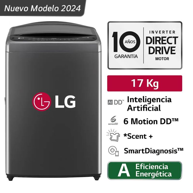 LG - Lavadora LG 17 Kg AI DD Carga Superior Negro Claro WT17BV6