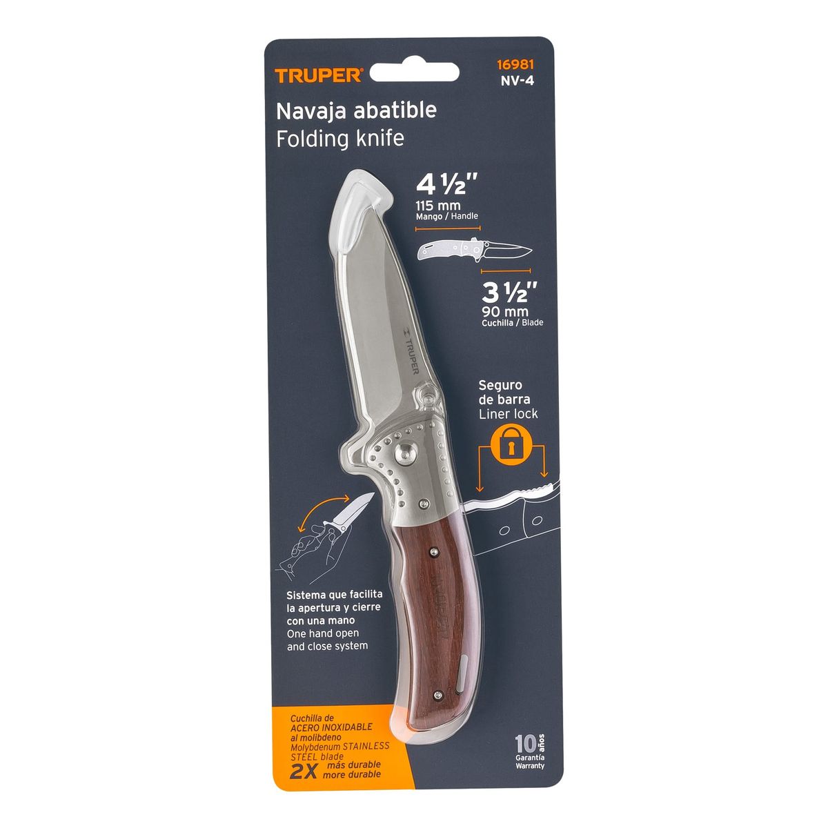 TRUPER - Navaja abatible 4-12 mango de madera Truper