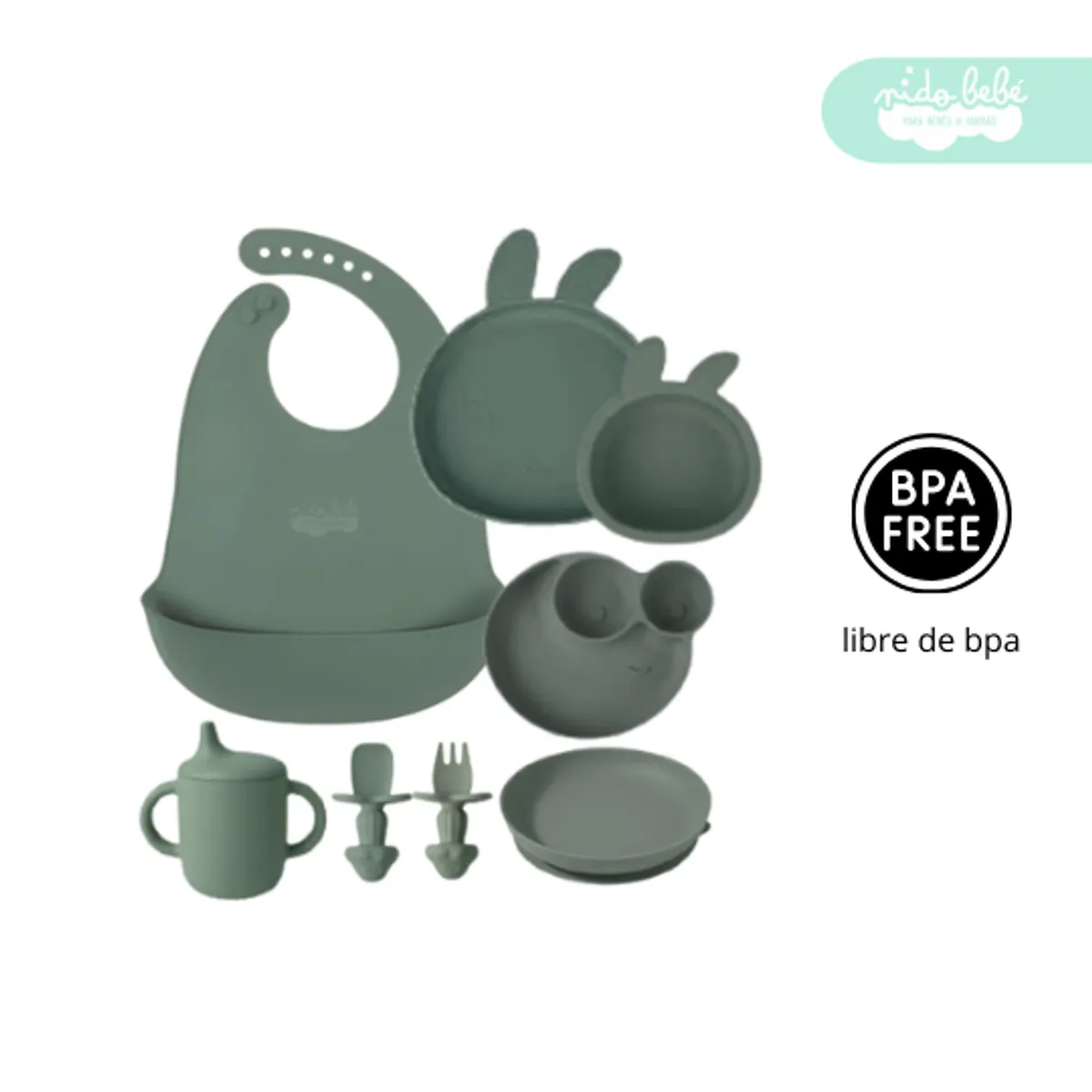 GENERICO - Set de alimentación de bebé modelo conejito premium verde