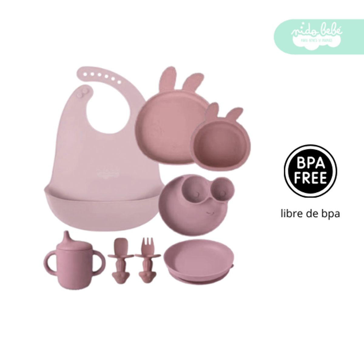 GENERICO - Set de alimentación de bebé modelo conejito premium rosa