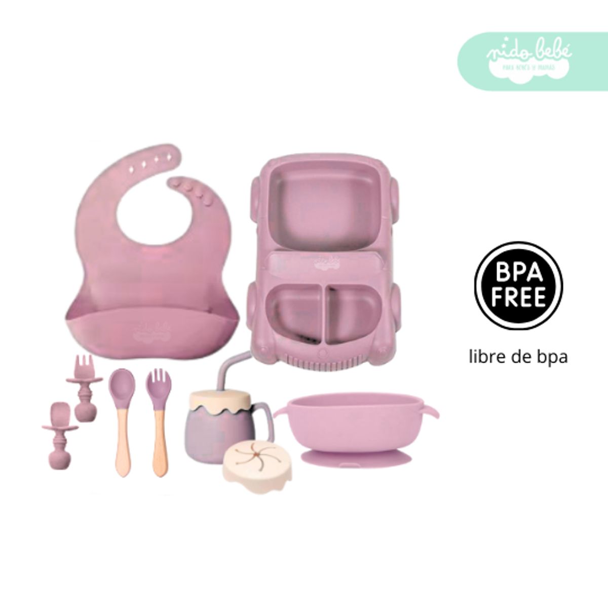GENERICO - Set de alimentación de bebé modelo CARRITO rosa