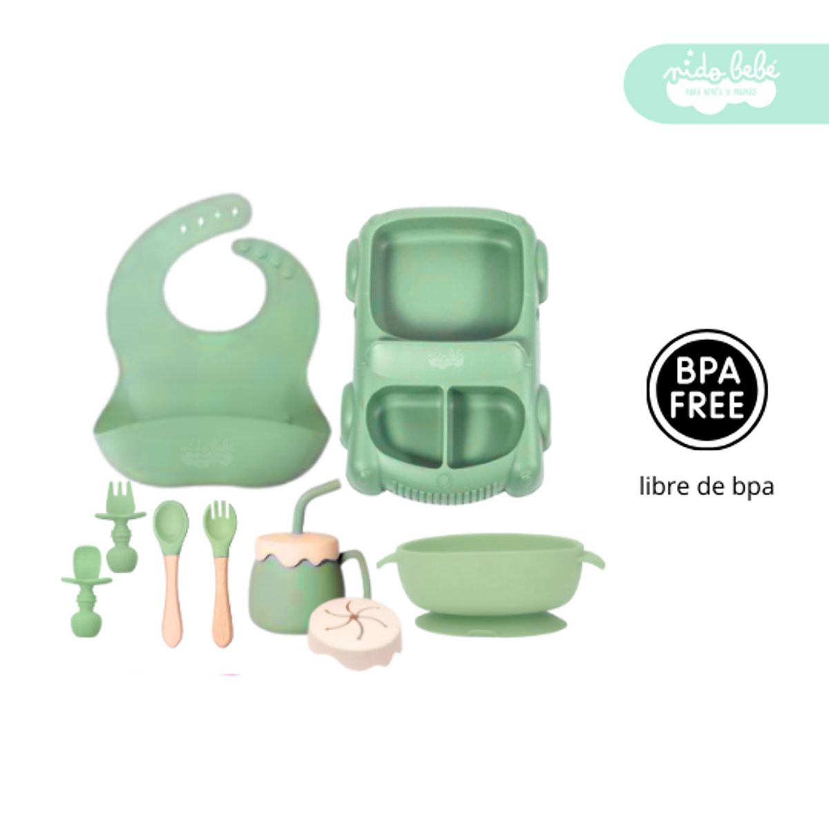 GENERICO - Set de alimentación de bebé modelo CARRITO verde