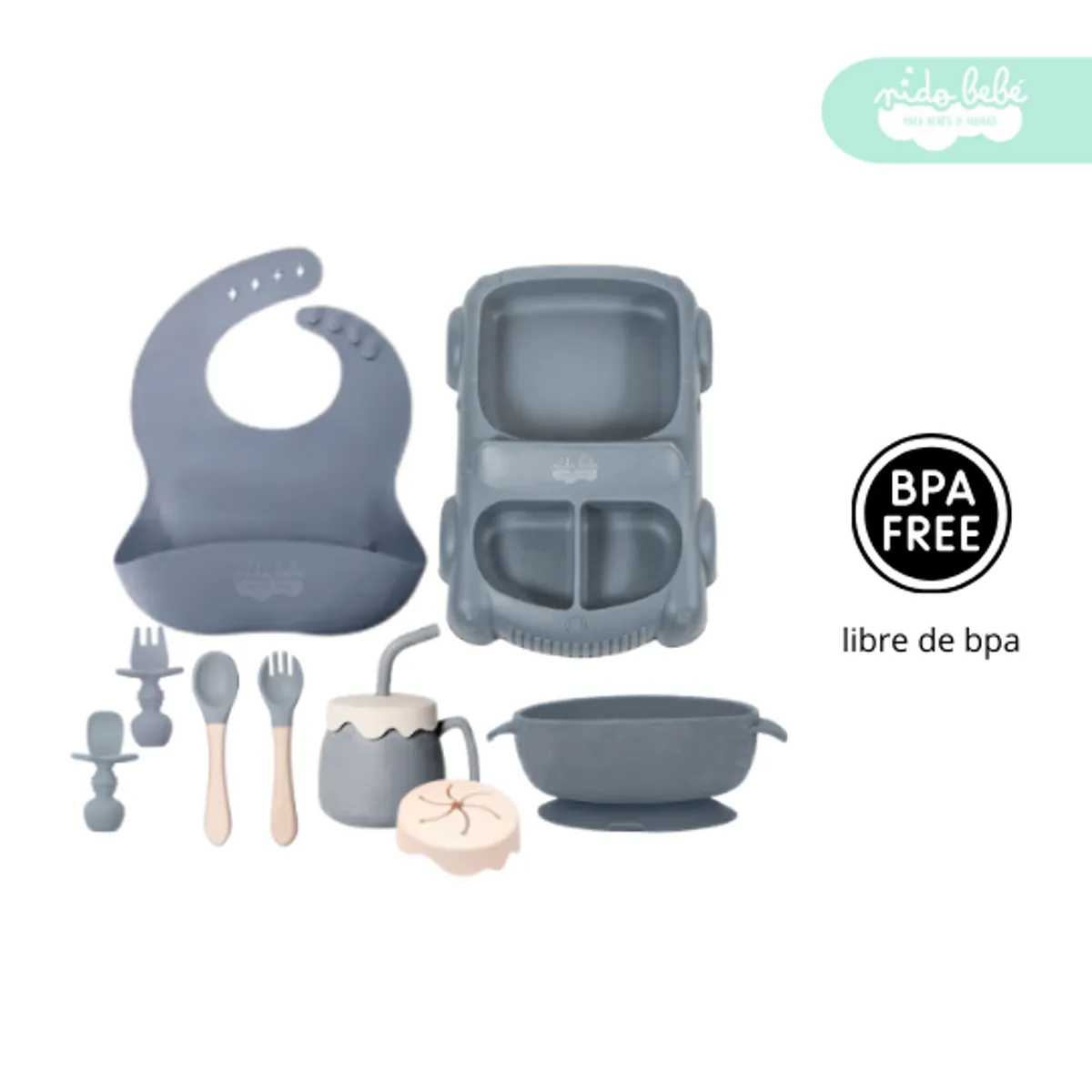 GENERICO - Set de alimentación de bebé modelo CARRITO plomo