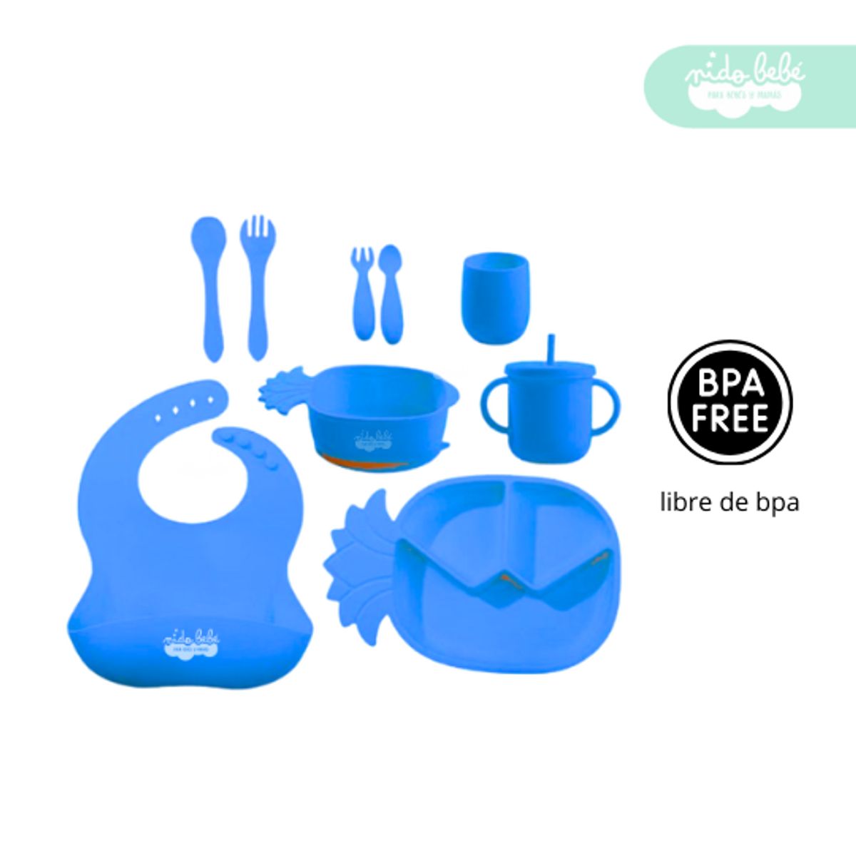 GENERICO - Set de alimentación de bebé modelo PIÑA azul