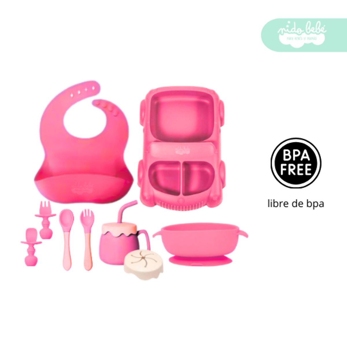 GENERICO - Set de alimentación de bebé modelo CARRITO pink