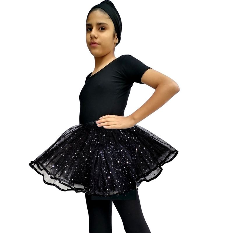 NACIONAL - Ballet Conjunto Manga Corta Tutú Dos Capas - Negro