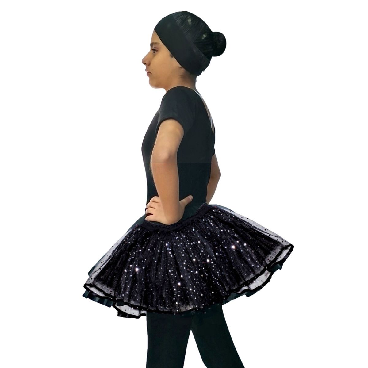 NACIONAL - Ballet Conjunto Manga Corta Tutú Dos Capas - Negro