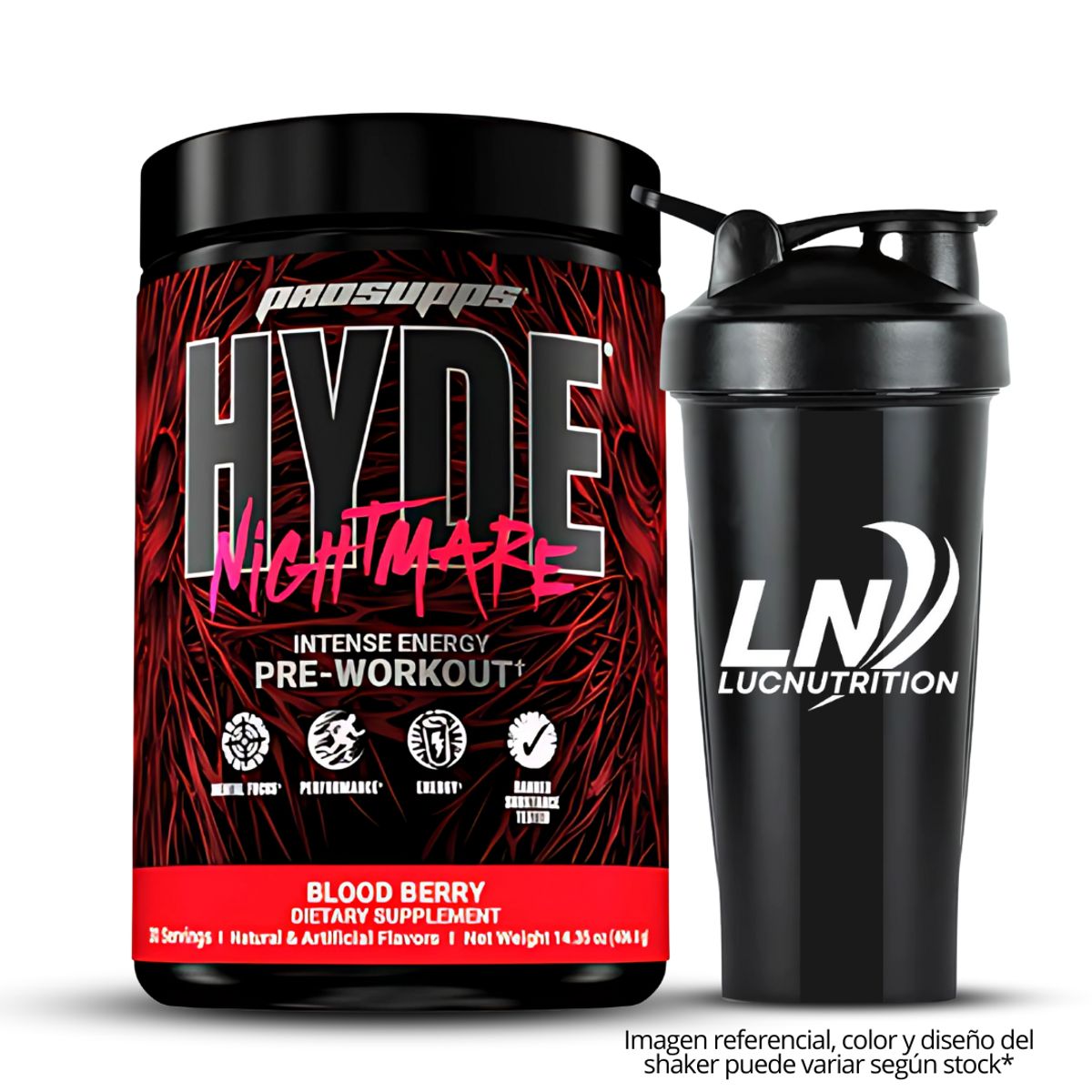 PROSUPPS - Hyde Nightmare 30 Servicios Oxido Nitrico Pre entreno - Blood Berry + shaker