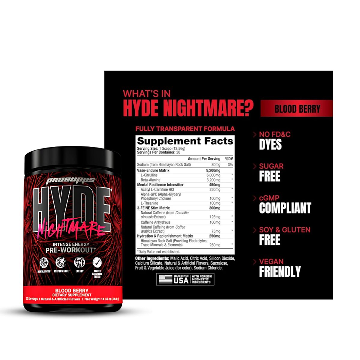 PROSUPPS - Hyde Nightmare 30 Servicios Oxido Nitrico Pre entreno Sab. Blood Berry