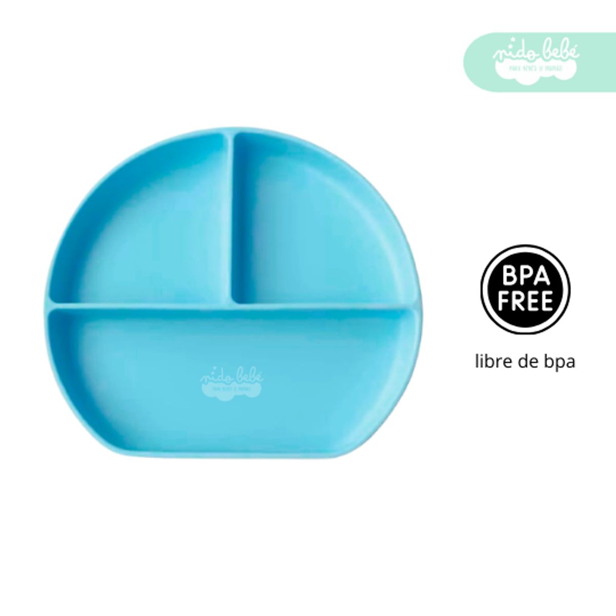 GENERICO - Set de alimentación plato de silicona celeste
