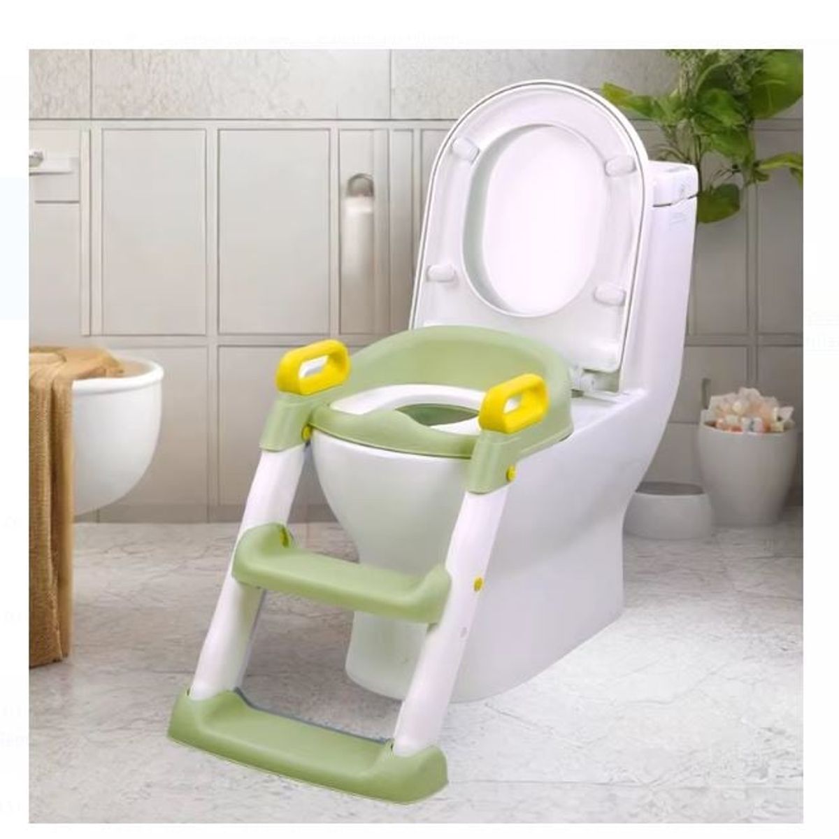GENERICO - Asiento Inodoro Acolchado con Escalera Verde