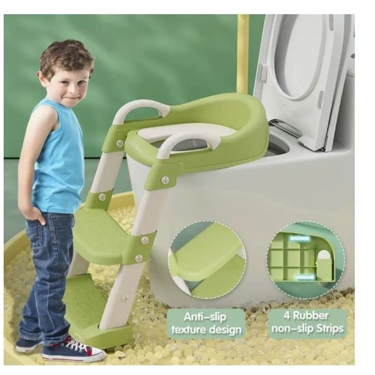 GENERICO - Asiento Inodoro Acolchado con Escalera Verde