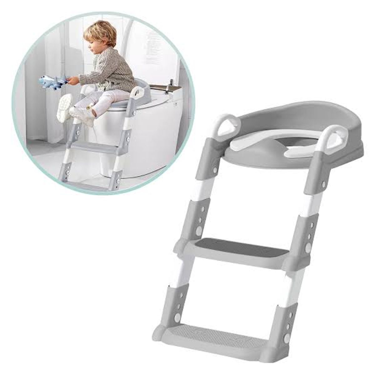 GENERICO - Asiento Inodoro Acolchado con Escalera Gris