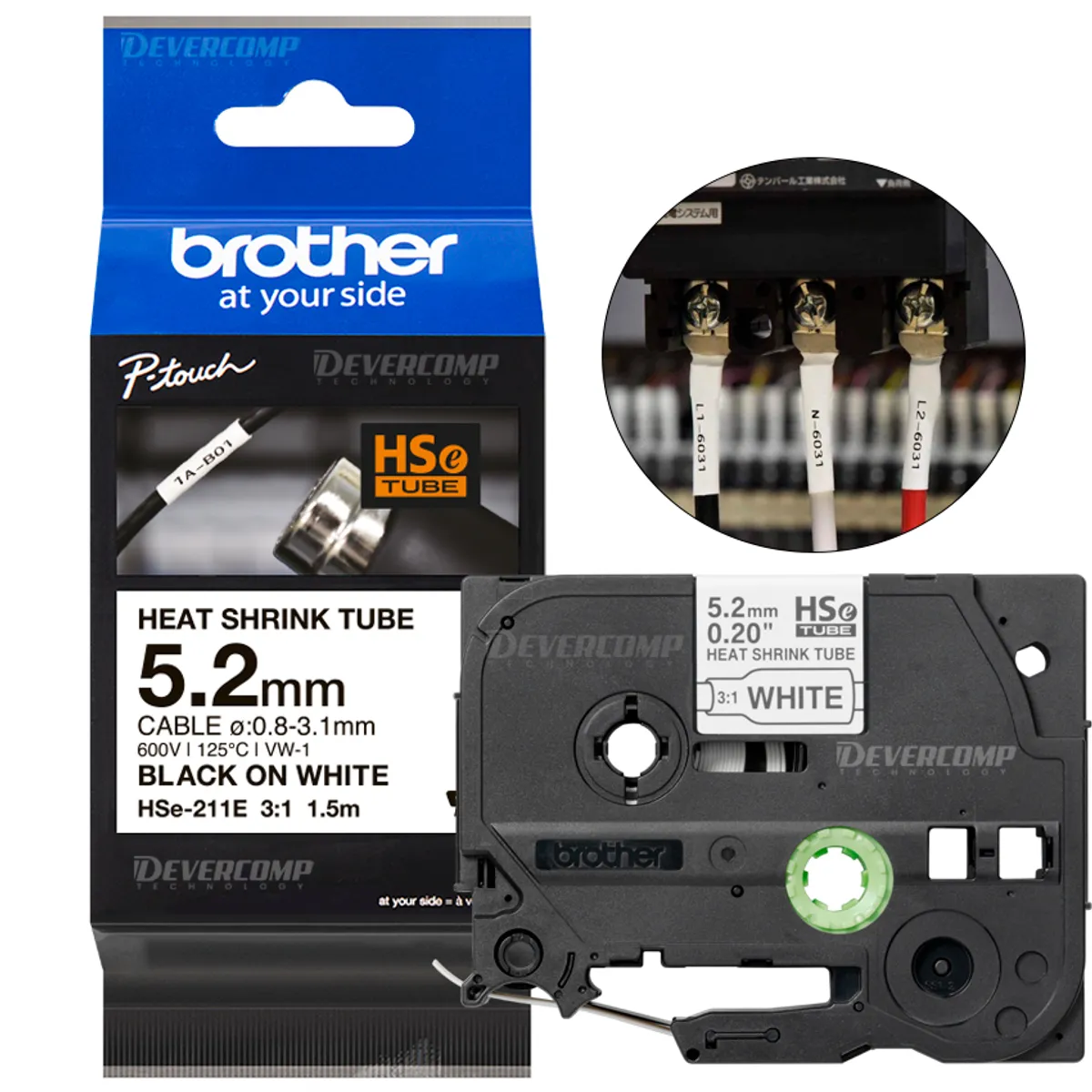 BROTHER - Cinta Brother HSe-211E Termocontraible (5.2mm x 1.5 mts)