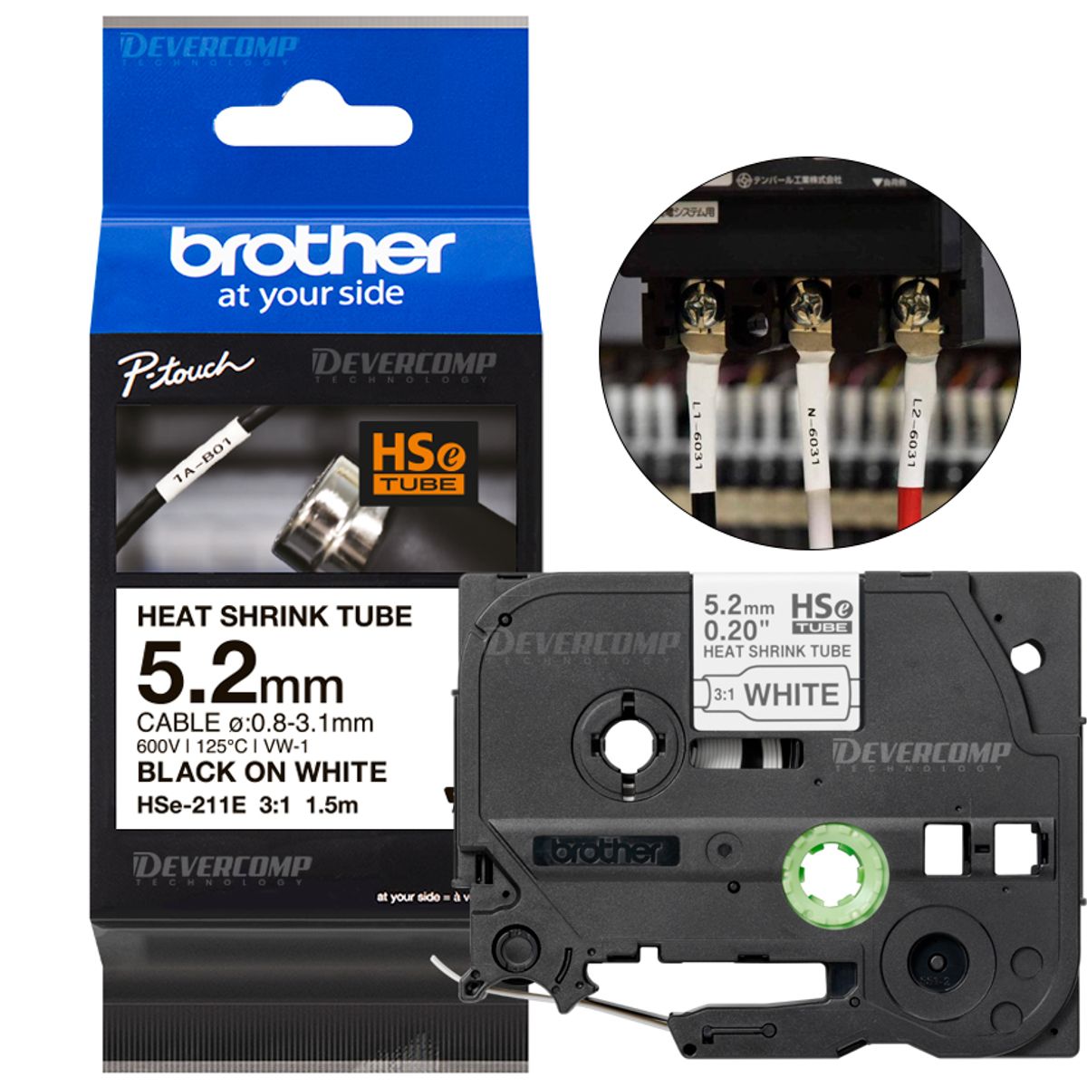 BROTHER - Cinta Brother HSe-211E Termocontraible (5.2mm x 1.5 mts)