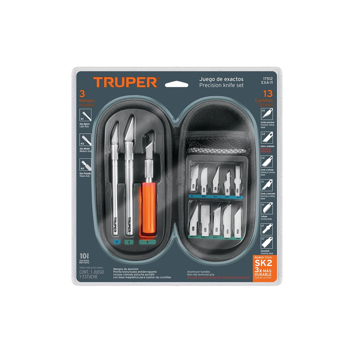 TRUPER - Juego de exactos profesional con 13 cuchillas,estuche,Truper