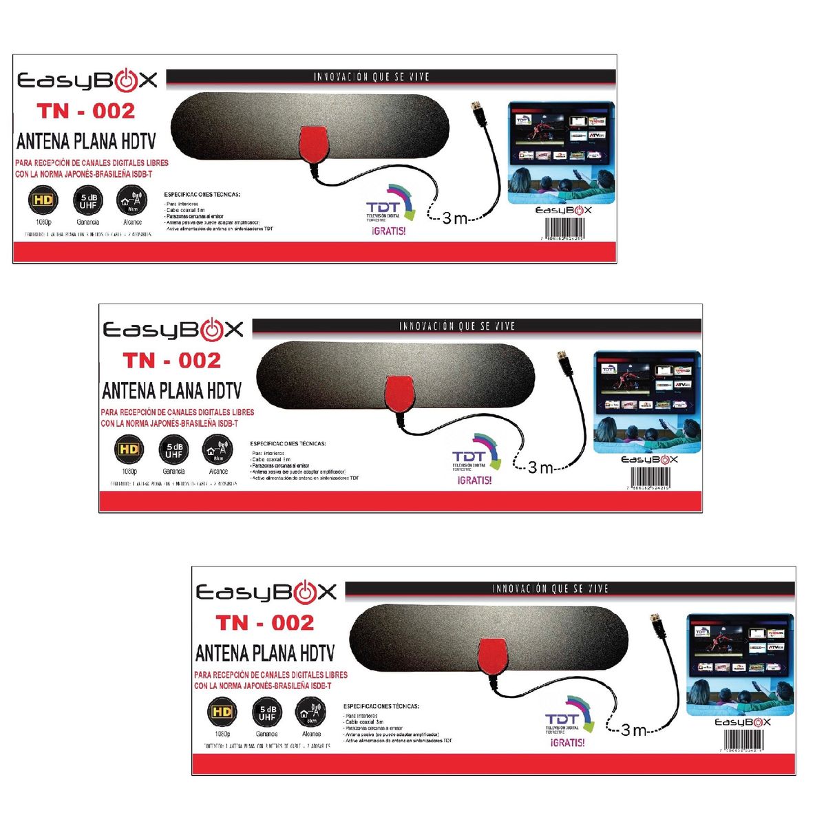 Easy Corp - Antena Planas de Television Digital HDTV Full Hd - TRIPACK - 3 antenas