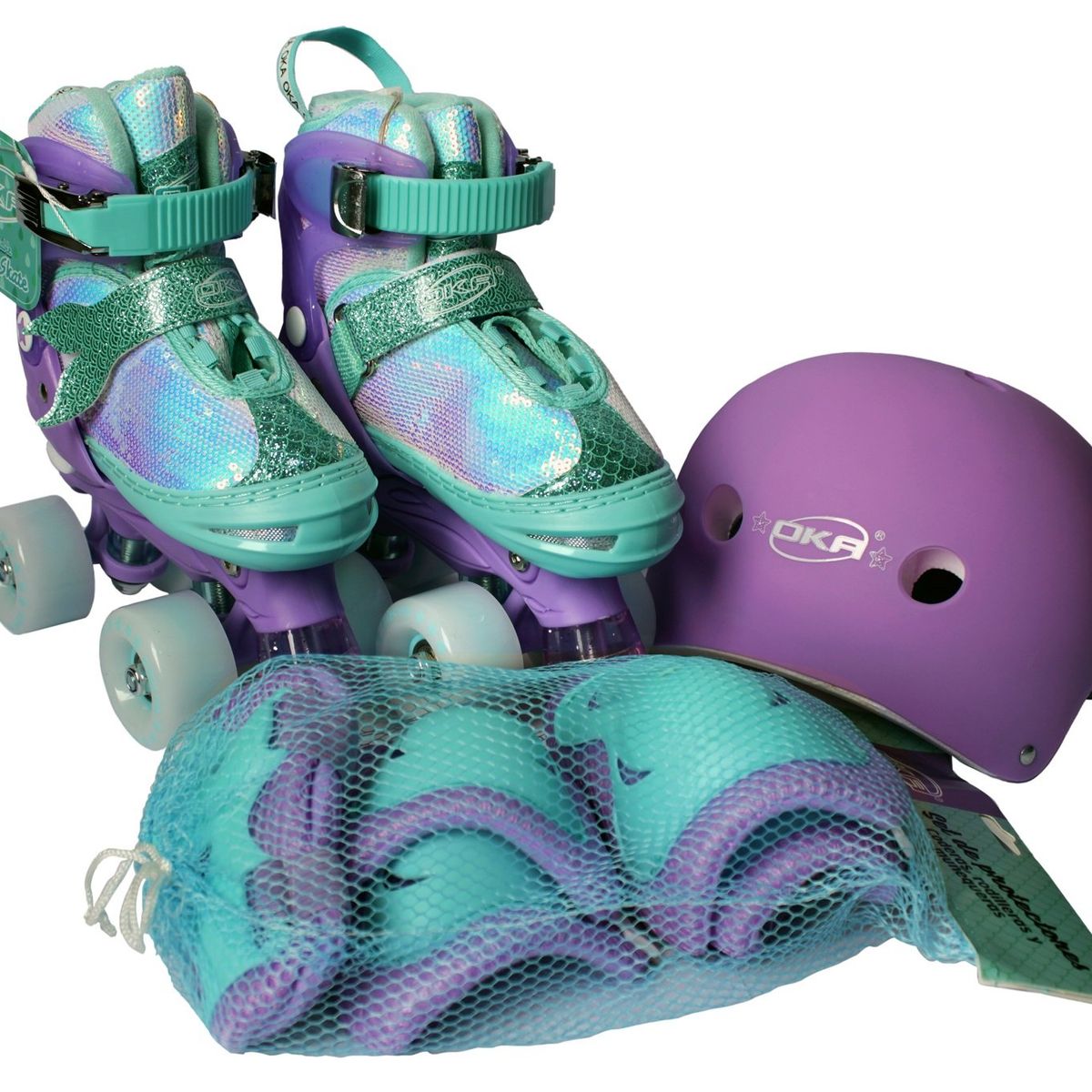 OKA - Patines Oka 4 Ruedas Regulable, luces LED Sirena Small (30-33)