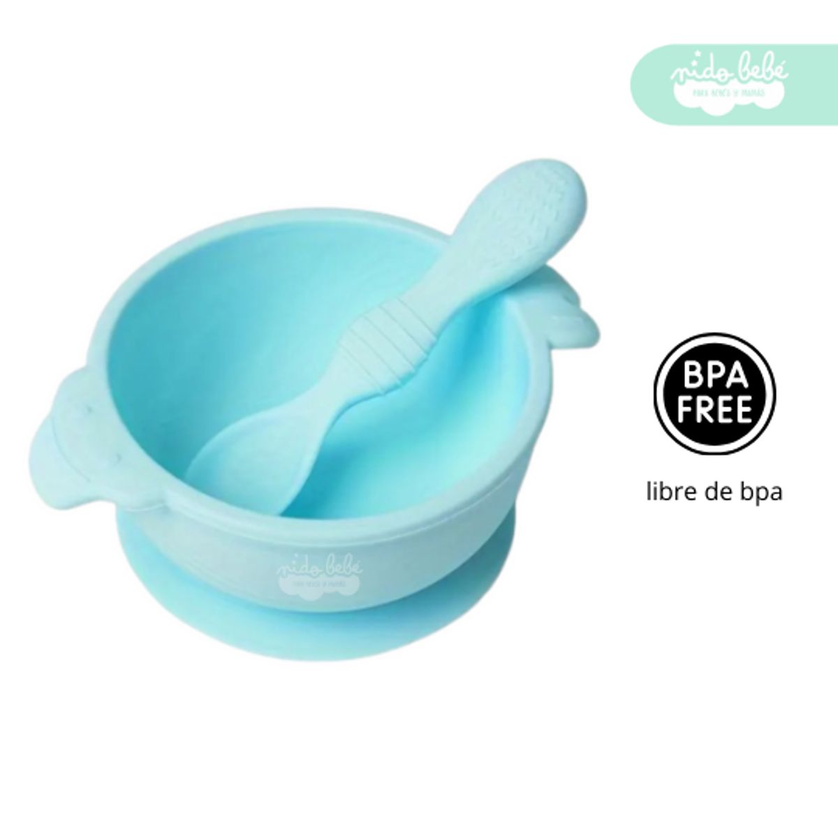 GENERICO - Set de alimentación plato con cubierto texturas celeste