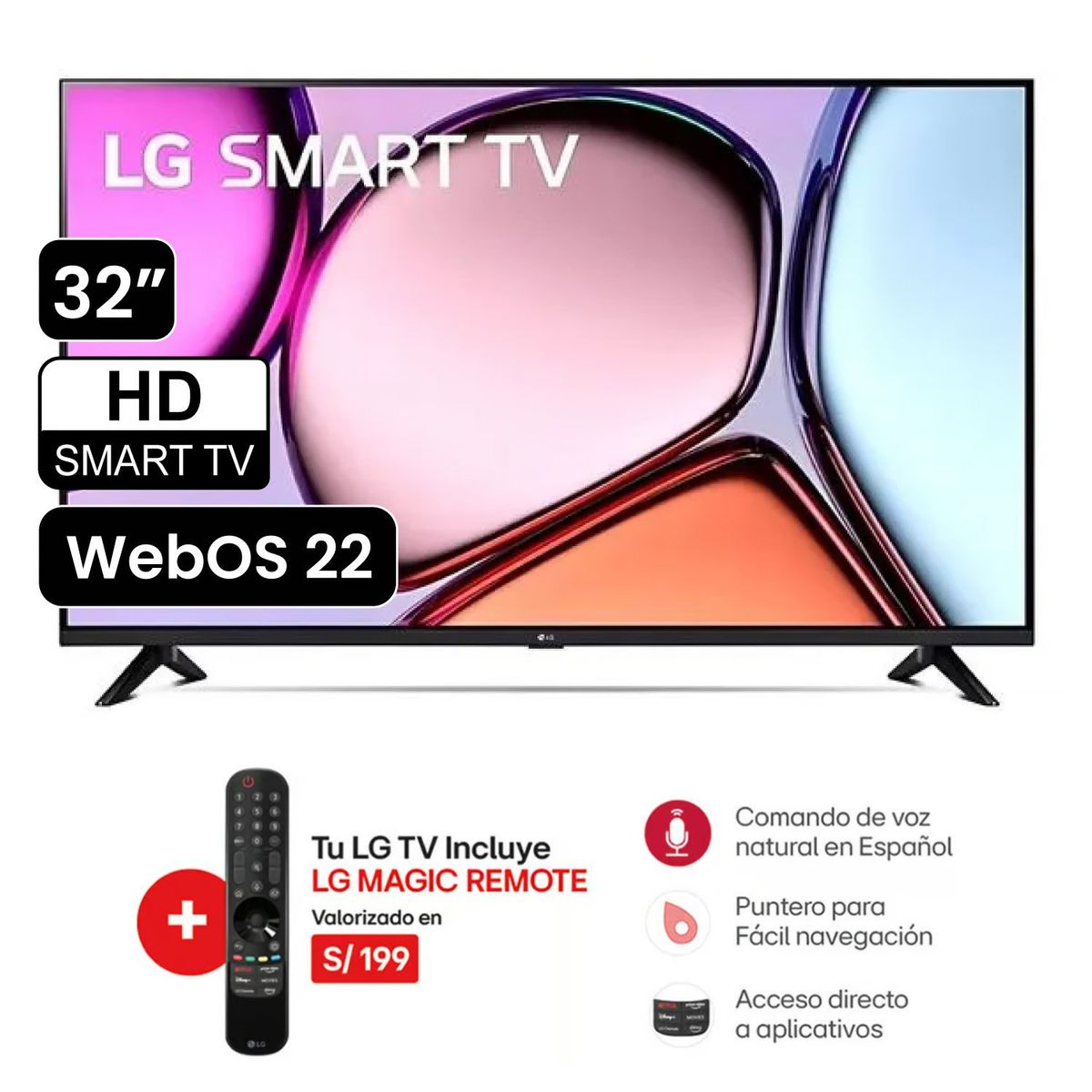 LG - Televisor LG 32 Pulg. LED Smart TV HD con Thinq AI 32LQ600B l Control Magic