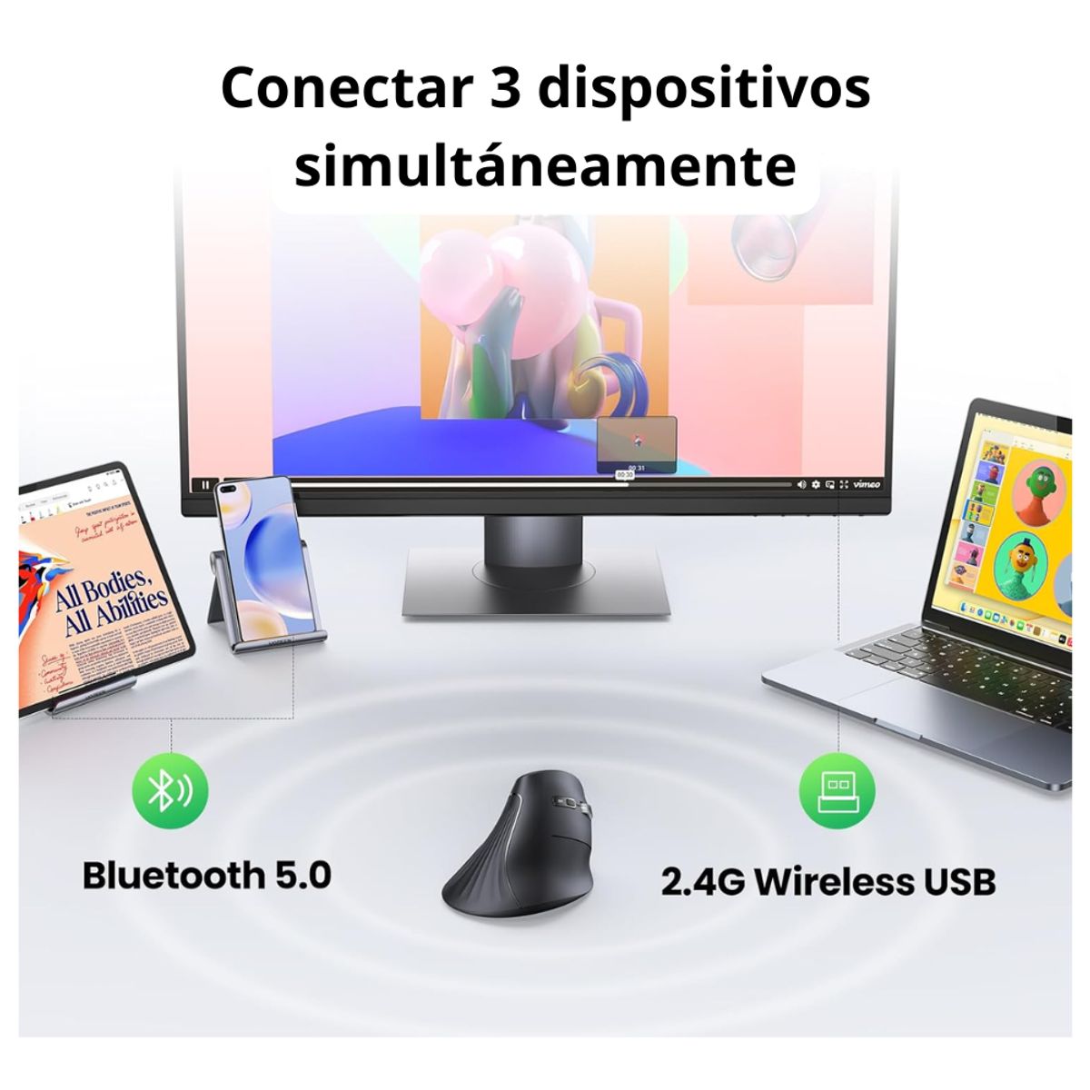 UGREEN - Mouse Vertical Inalambrico 4000dpi 5 Botones Ergonomico
